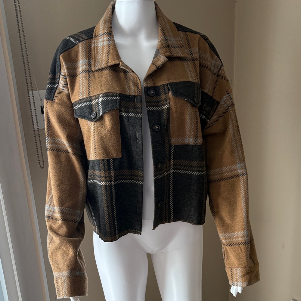 Women's Plaid Tan and Black Jean Jacket